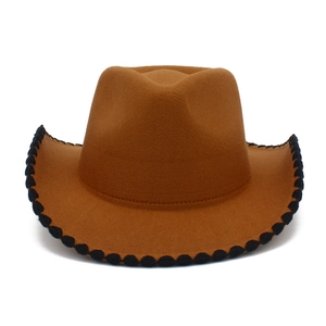 Classic dark brown felt cowboy hat with stitched brim and western style fedora crown