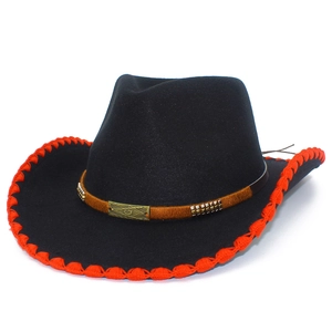 Western Cowboy Hat Woolen Felt Wide Brim With Masonic Buckle Contrast Stitching Vintage Jazz Hat For Men Women Outdoor Party