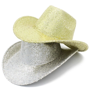 Sparkling sequin western cowboy hats in gold and silver colors with wide brim style