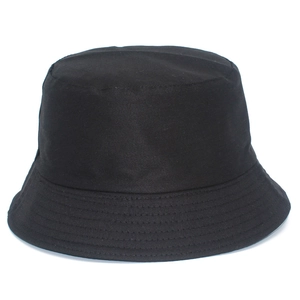 Detail shot of black bucket hat showing precision stitching on reinforced sunshade brim