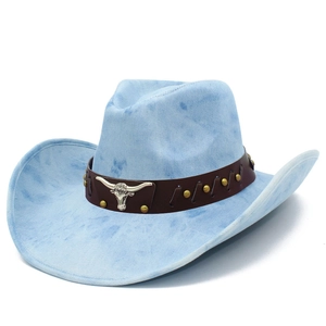 Western Cowboyhut Für Herren Damen Denim Stierkopf Nieten Fedora Breite Krempe Outdoor Washed Jeans Sonnenhut Cowboy Kappe