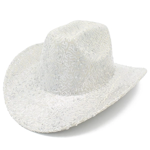 Sparkling silver sequin cowboy hat for party events with wide brim and stylish jazz design