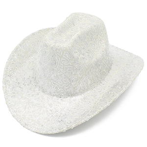 Sparkling silver sequin cowboy hat for stage performance and festive party fashion