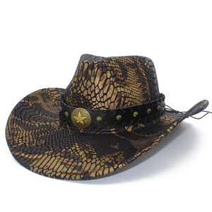 Chapeau de cowboy classique à motif peau de serpent et bandeau en cuir à étoiles