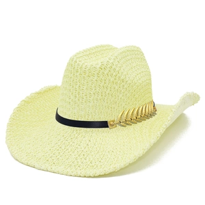 Ελαφρύ ψάθινο καπέλο cowboy με μαύρη ζώνη και χρυσό φύλλο για υπαίθρια αντηλιακή προστασία