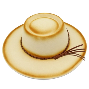 Chic gradient flat top fedora hat with woven leather band and long tassel detail