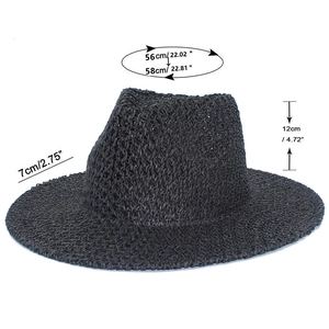 Dimensions détaillées du chapeau Panama noir avec bord de 7cm et hauteur de 12cm