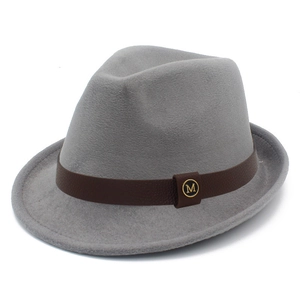 Vintage Fedora Hat For Men Women Woolen Felt Jazz Hat With Leather Belt M Logo Decor British Style Retro Wide Brim Hat
