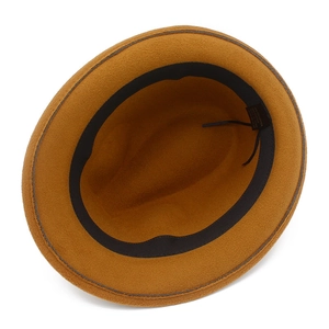 Mustard yellow vintage felt fedora hat with adjustable inner strap and breathable lining
