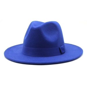 Classic royal blue wool fedora hat with matching grosgrain ribbon for outdoor travel