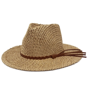 Elegant woven straw sun hat with wide brim and brown tassel band for summer outdoor protection