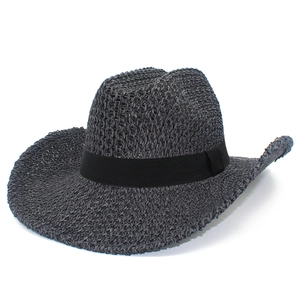 Cappello da cowboy in paglia intrecciata grigio antracite con tesa rialzata