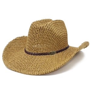 Minimalistischer Cowboy-Strohhut mit atmungsaktivem Geflecht und Bullen-Metall-Emblem
