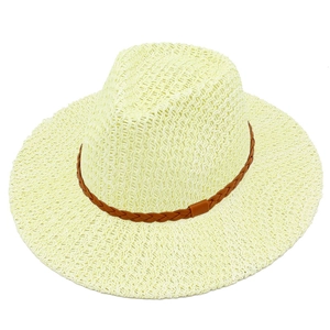 Klassischer beiger Strohhut mit braunem Lederband für den Strandurlaub und Sonnenschutz