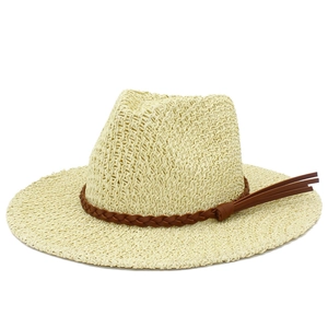 Women Elegant Wide Brim Straw Fedora Hat Breathable Paper Sun Hat With Woven Band Tassel For Summer Beach Travel Holiday