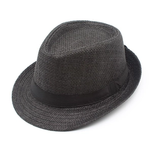 Classic men's fedora straw hat with black satin ribbon and fine woven texture