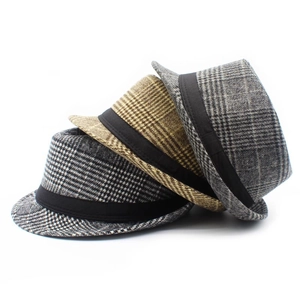 Classic houndstooth wool fedora hats with black ribbon trim in three vintage colors