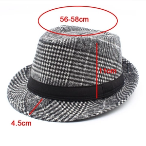 Classic black and white checkered fedora dimensions with 56-58cm head circumference