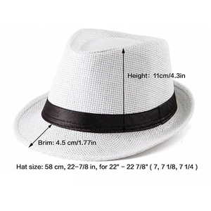 Dimensioni dettagliate del cappello fedora bianco con nastro nero e altezza 11cm