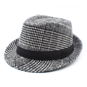 Vintage British Style Plaid Fedora Hat For Men Women Classic Checked Jazz Hat With Ribbon Trim Fashion Winter Warm Cap
