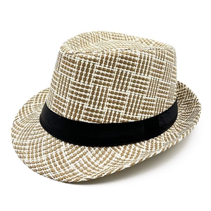 Classic straw fedora hat with black ribbon, vintage beach sun hat for men and women