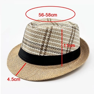 Detailed straw fedora dimensions showing 11cm height and 4.5cm brim for men