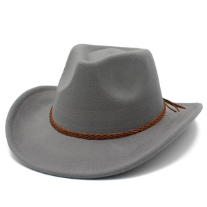 Detailed macro view of the grey felt fedora featuring a classic woven brown band