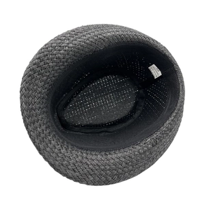 Dark grey breathable paper straw fedora hat for sun protection with internal sweatband