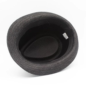 Classic black men's paper straw fedora hat for sun protection with internal sweatband