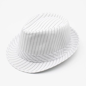 Classic white pinstripe fedora hat with a matching decorative band for men and women