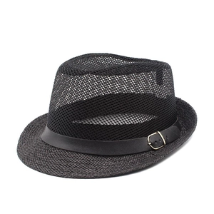 Men Summer Breathable Straw Fedora Hat 100% Paper Mesh Jazz Sun Hat With Belt Buckle British Style Outdoor Beach Cap