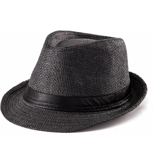 Cappello di paglia nero classico per uomo e donna con nastro di raso per spiaggia e sole
