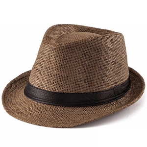Cappello di paglia marrone classico con fascia nera, elegante protezione solare per tutti