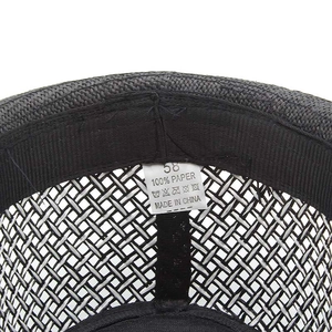 Breathable hollow-out mesh straw hat for sun protection with internal size 58 label details