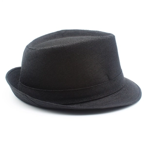 Detailed close-up showing the dense breathable woven texture of this black jazz fedora hat