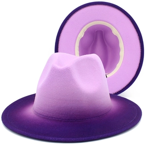 Gradient Ombre Fedora Hat Wide Brim British Style Jazz Cap Felt Panama Style Hat For Women Men Fashion Outfits Accessory