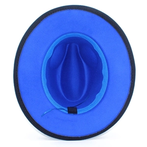 Chapeau fedora classique bleu roi à bord large noir en mélange de coton et polyester doux