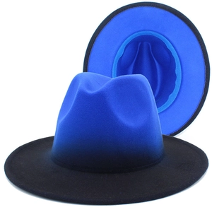 Classic blue and black gradient fedora hat with wide brim for men and women