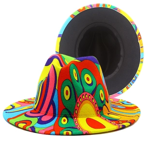 Unisex Wide Brim Fedora Hat Colorful Graffiti Psychedelic Print Cotton Polyester Felt Jazz Hat For Travel Party Streetwear