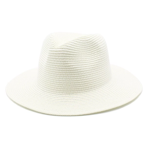 Detailed view of the dense weaving texture on a classic white straw fedora sun hat