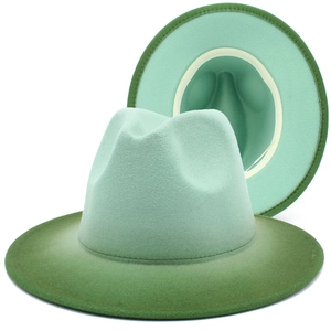 Gradient mint green wool fedora hat with a flat brim and classic pinched crown design