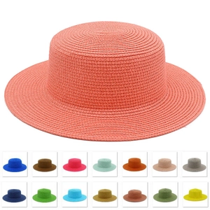 Cappello Boater di Paglia a Corona Piatta da Donna Protezione Solare a Tesa Larga Traspirante per Vacanze al Mare Cappello Intrecciato Tinta Unita
