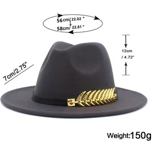 Tabla de tallas para sombrero fedora de jazz clásico con medidas y detalles de ala