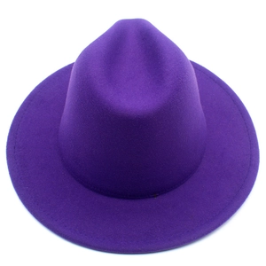 Classic dark purple wool felt fedora hat with wide brim and dented crown for unisex style