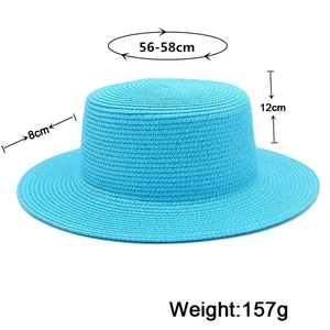 Dettaglio cappello paglia blu con circonferenza 56-58cm e tesa di 8cm per le donne