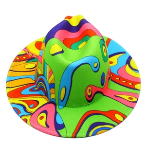 Grapevine graffiti style wool fedora hat with vibrant colorful swirl patterns on white base