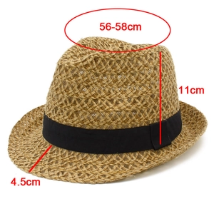 Dettaglio dimensioni del cappello di paglia con altezza 11cm e circonferenza 56-58cm