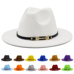 Fashion Flat Brim Felt Fedora Hat Metal Belt Buckle Outdoor Knight Cowboy Style Wedding Banquet Party Hat For Women Men