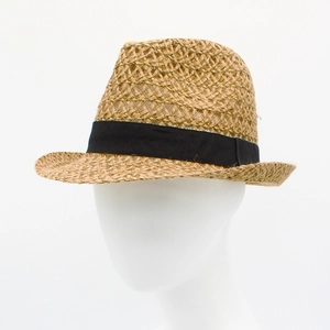 Cappello da sole estivo classico in paglia di lino con nastro nero per la spiaggia