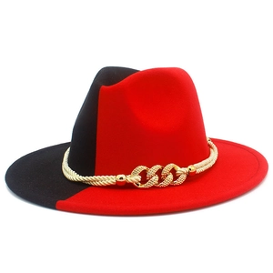 Chapeau Fedora à Large Bord Bicolore Pour Hommes Femmes Mode Mélange de Coton Chapeau Jazz Panama Avec Boucle Chaîne Dorée